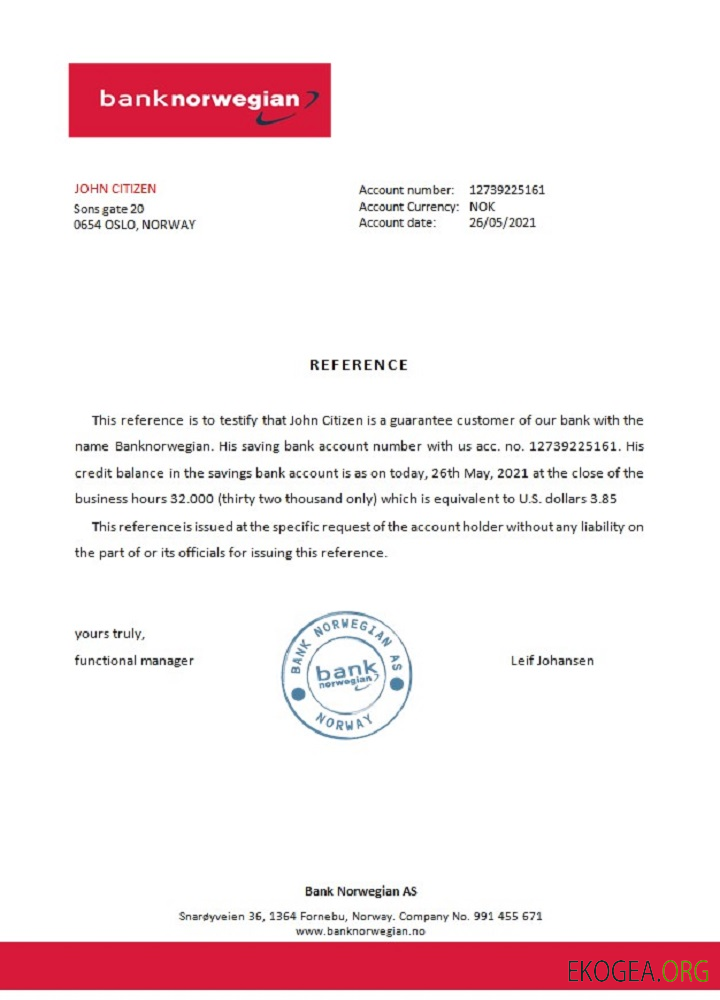 Norvège , Banque Norwegian , reference